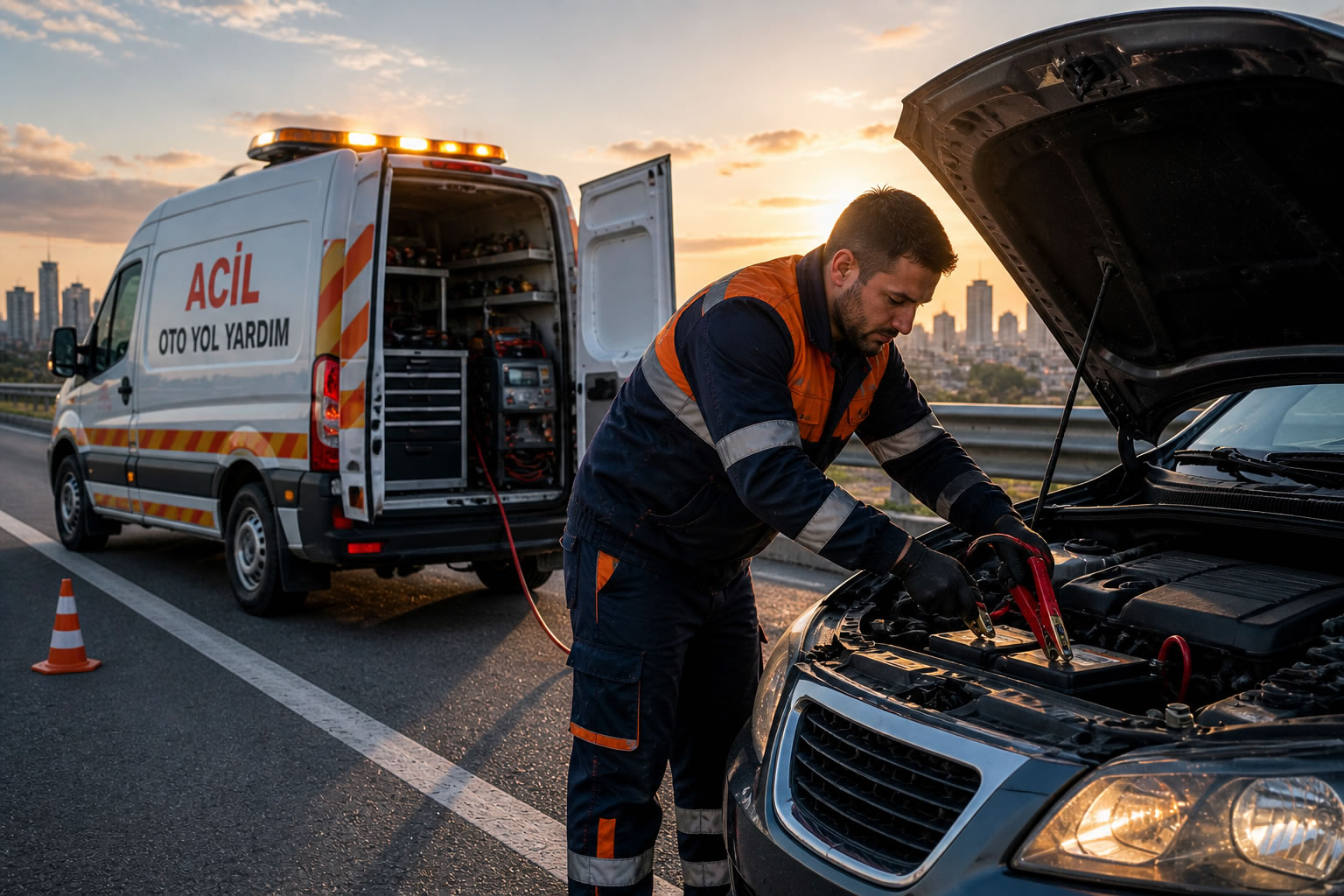 acil oto yol yardım akü takviyesi